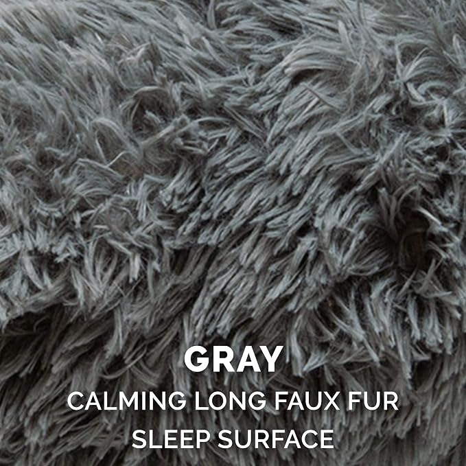 Furhaven Replacement Donut Dog Bed Cover Plush Long Faux Fur Calming Cuddler, Machine Washable - Gray, Medium - Image 4