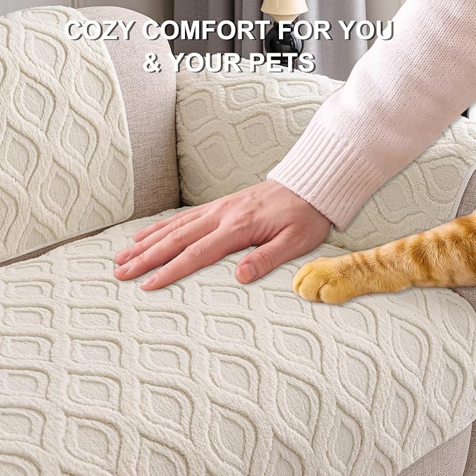 KRFOONN Couch Cover for Dogs Non Slip Washable Plush Sofa Protector Beige | Pet Sofa Slipcovers for 3 Seaters Cushion Couch, Scratch Resistant, Soft Boho Pet Covers for Couches & Sofas (35.5" x 83") - Image 2