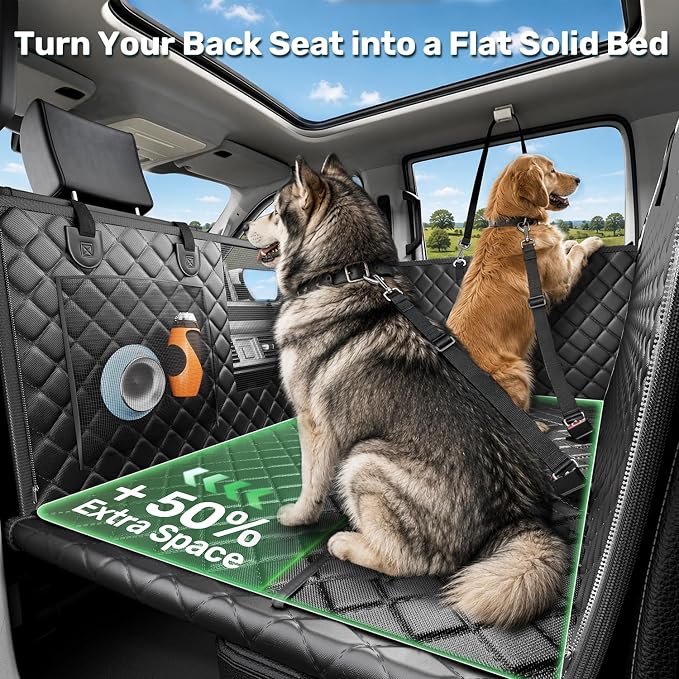 Zanch Heavy-Duty Dog Car Seat Cover, Flat Solid Back Seat Extender for Multi Large Dogs, Hard Bottom Supports 450 lb, Waterproof Scratchproof Hammock Protector, Standard for Cars, SUV, Trucks, Black - Image 2
