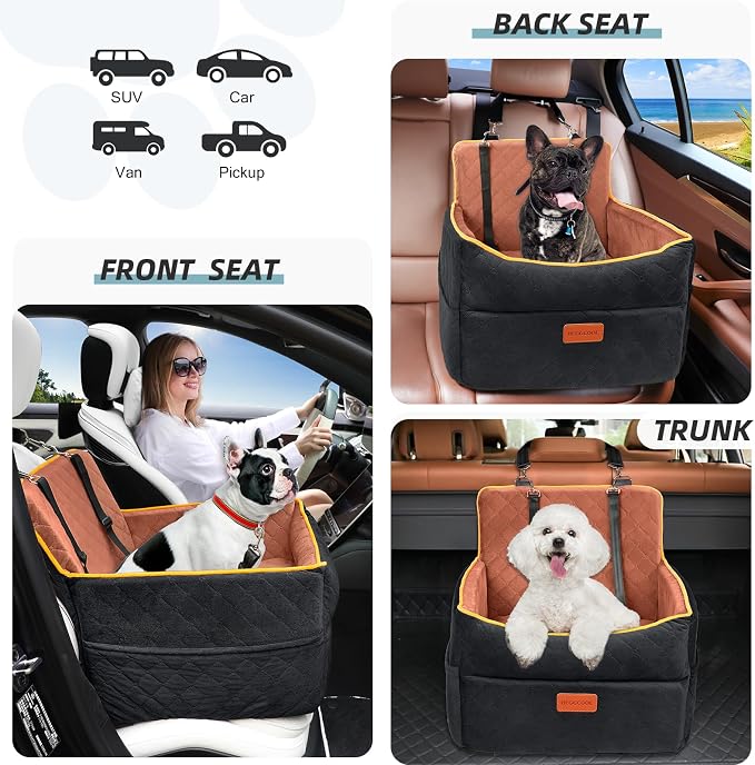 HEGGCOOE Small Dog Car Seat, Memory Foam Dog Booster Seats with Thick Cushion for Medium Dogs Under 35lbs, Detachable Washable Pet Car Seat Travel Bed with Storage Pockets,2 Safety Belts - Image 5