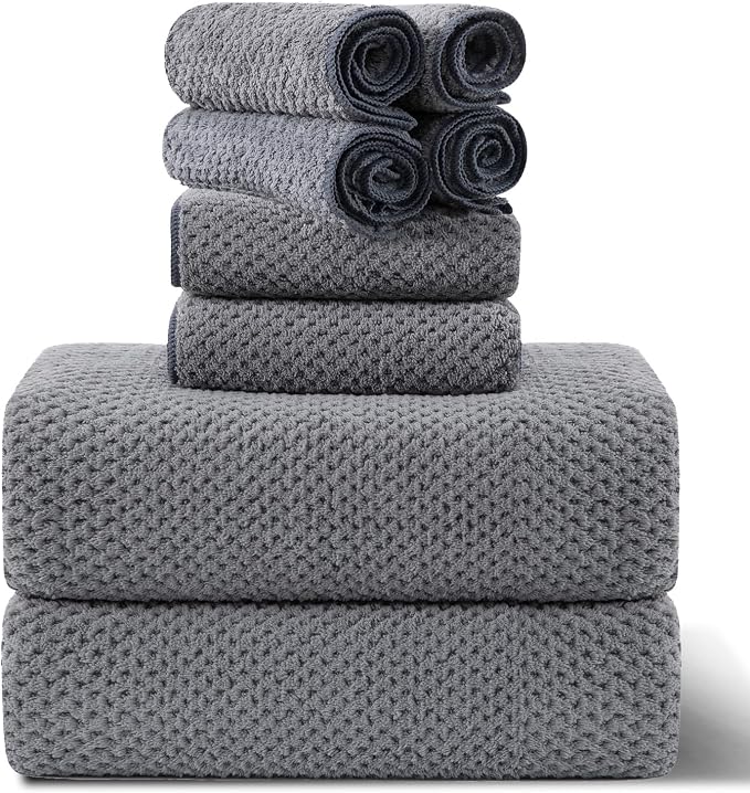 8-Piece Gray Bath Towel Set, 2 Extra Large Bath Towel Sheets, 2 Hand Towels and 4 Washcloths - Highly Absorbent Quick Dry Microfiber,Ultra Soft Towel Set for Bathroom, Waffle Weave Design, Pack of 8 by Smuge