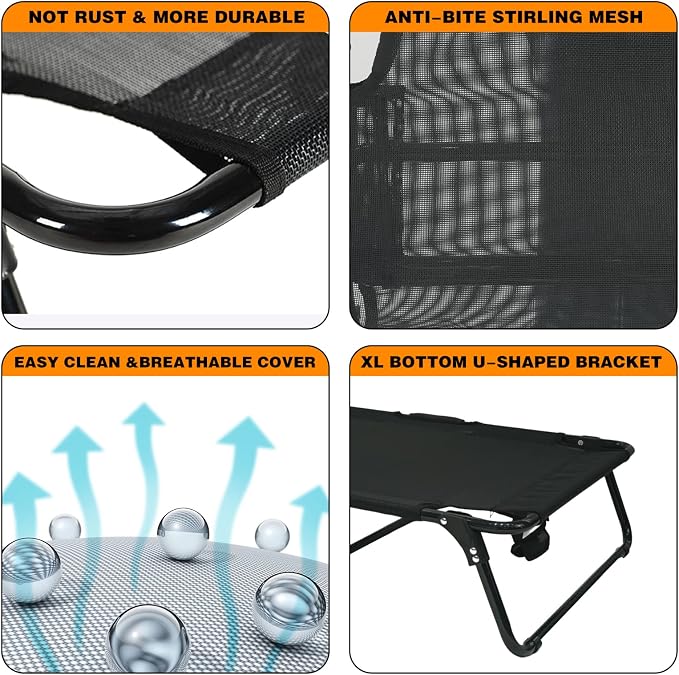 Elevated Raised Small Meduim Dog Bed Cots,Cooling Foldable No Assembly Need Pet Hammock Bed with Breathable Mesh, Indoor Outdoor Dog Pet Bed for Small Meduim Dogs, Chew Proof, Black - Image 4
