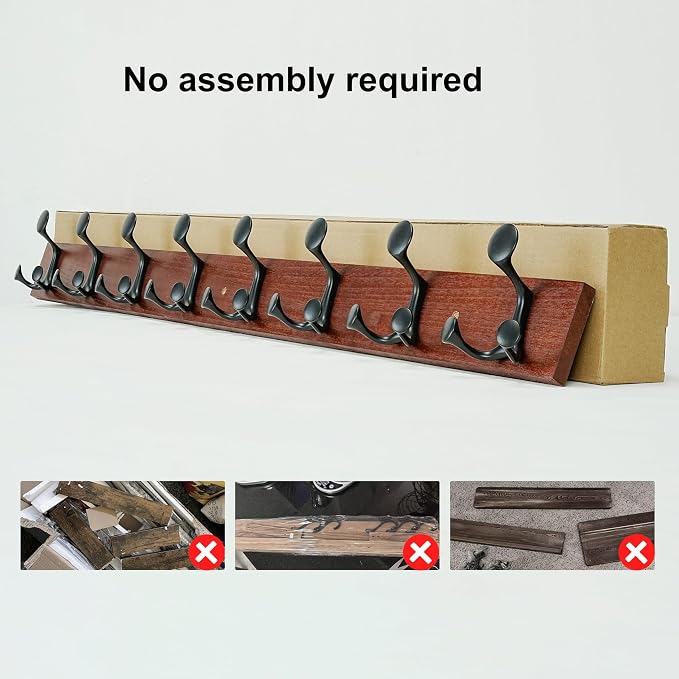 SKOLOO 43-Inch Cherry Wood Coat Rack Wall Mount with 8 Triple Hooks - Ideal for Family Entrances, Classrooms, and Pet Supplies Storage - Perfect Coat Hooks for Wall - Image 5