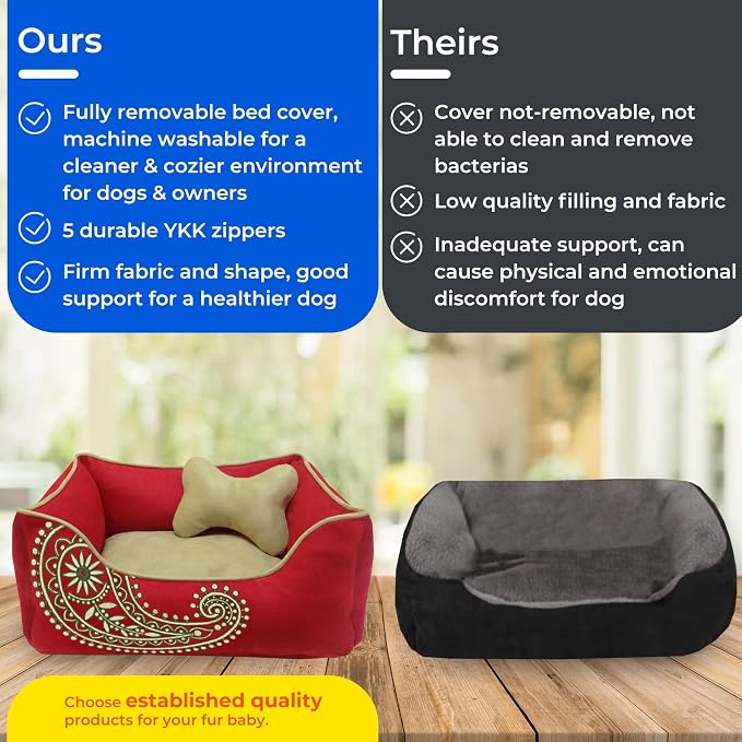 Blueberry Pet Heavy Duty Microsuede Bed Cover Only, Removable & Washable Replacement Cover with YKK Zippers, for Cats & Dogs Bed 34" x 24" x 12", Tango Red Embroidered Paisley - Image 4