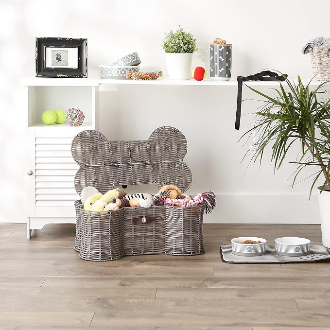 Bone Dry Pet Storage Collection Toy Basket, Medium, 21x13x8", Gray Plastic Wicker - Image 4