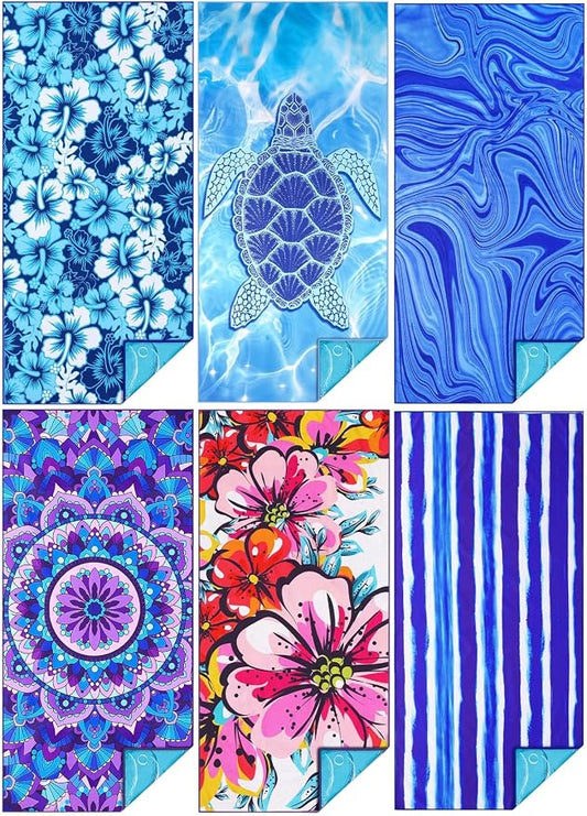 TwoYek Microfiber Beach Towel Extra Large 71x32 inches 6 Pack Bulk | Thin Lightweight, Sand Free, Super Absorbent & Quick Dry, Oversized Towels for Beach Bath Pool Swim Travel Essentials Gifts by TwoYek