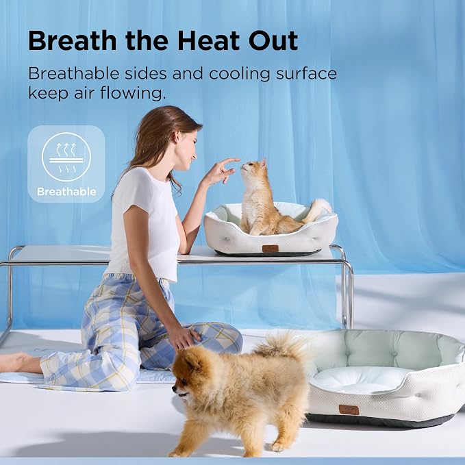 Bedsure Cooling Small Dog Bed, Round Washable, 25 Inch Arctic Cooling Blue | Q-Max>0.4 Cat Beds for Indoor Cats, Comfort Cooling Summer Pet Bed,Anti-Slip Bottom,for Puppies and Kittens - Image 3