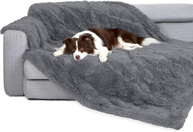 gogobunny Waterproof Dog Blanket for Couch & Furniture Protection - Super Soft Reversible Throw for Large Dogs & Cats, Calming Washable Fur & Sherpa Pet Blanket (60x80 Inch, Light Grey) by gogobunny