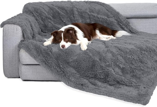 gogobunny Waterproof Dog Blanket for Couch & Furniture Protection - Super Soft Reversible Throw for Large Dogs & Cats, Calming Washable Fur & Sherpa Pet Blanket (60x80 Inch, Light Grey) by gogobunny