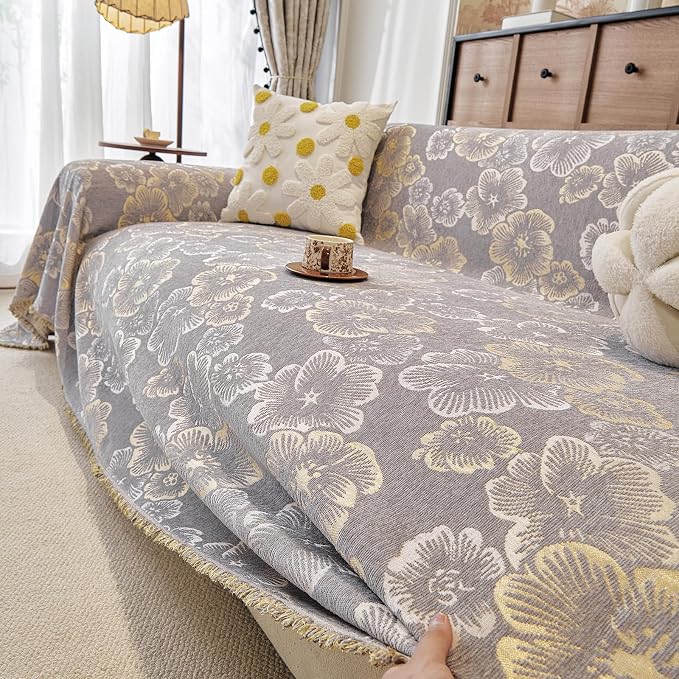 ROOMLIFE Boho Couch Covers for Sofa Washable for 3 Cushion Couch Chenille | Furniture Protector Sofa Couch Cover for Dogs, Soft Breathable Sofa Slipcover, Couch Throw Blankets with Tassels 71''X134'' - Image 5