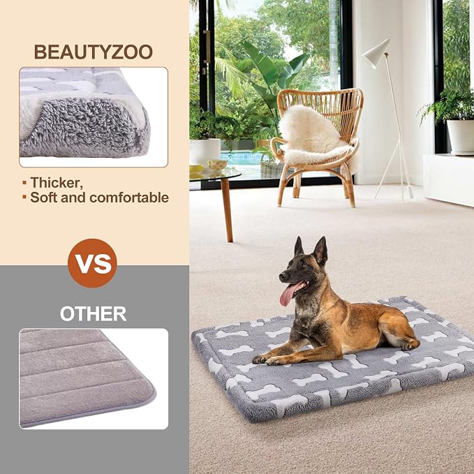 BEAUTYZOO Dog Bed Crate Pad 42 x 28 inch, Washable Dog Crate Mat for X-Large Sized Dogs, Anti-Slip Pet Crate Bed Kennel Pad, Durable Cozy Puppy Sleeping Mat Rectangle Mattress, Bone - Image 6