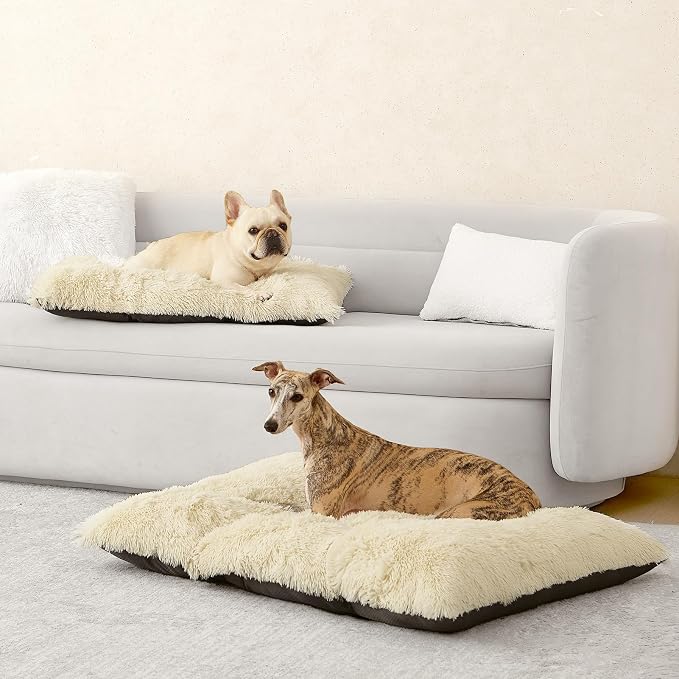 EHEYCIGA Fluffy Dog Crate Bed for Medium Dogs, Plush Crate Pad, Ivory Beige | Calming Anti Anxiety Medium Dog Bed, Washable Soft Warm Faux Fur Crate Mat with Non-Slip Bottom - Image 9