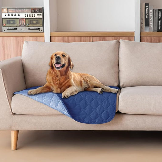 gogobunny 100% Double Sided Waterproof Dog Blanket Soft Pet Bed Cover Reversible Protect Furniture Couch Sofa Car for Puppy Large Dog Cat (Dark Navy/Light Navy, 30x30 Inch (Pack of 1)) by gogobunny