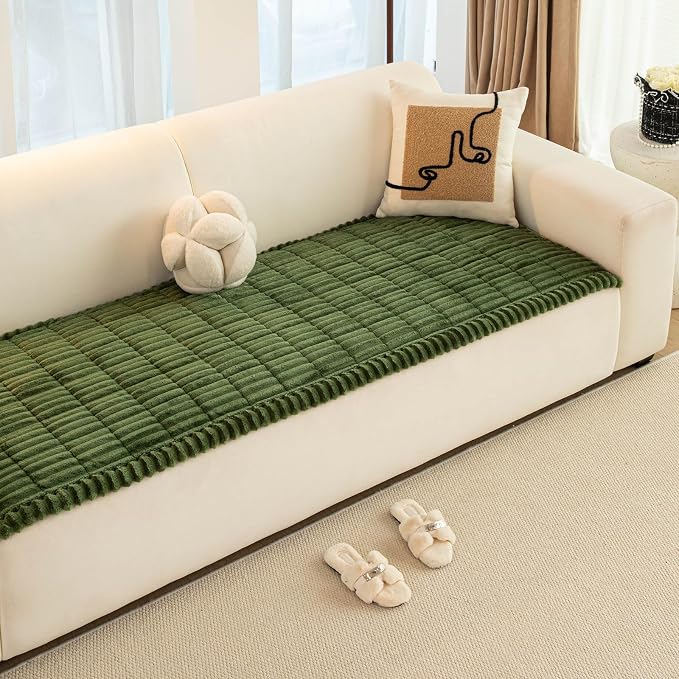 vctops Striped Couch Cover Super Soft Corduroy Sectional Sofa Cover Washable Non Slip Sofa Slipcover Furniture Protector for Kid Dog Pet,1 Piece (Dark Green,35"x82") - Image 5