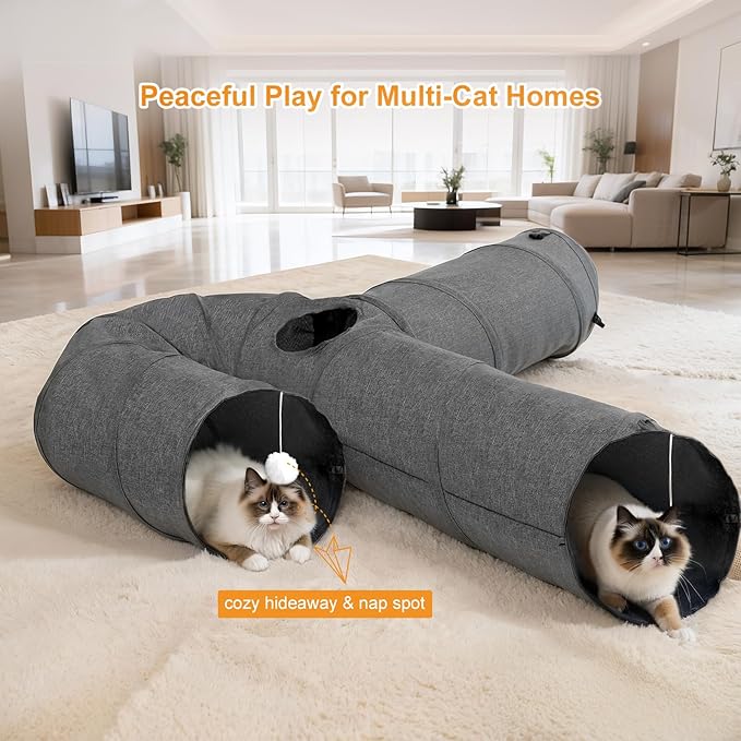 Ownpets Cat Tunnel 12 Inches in Diameter Larger Pet Tunnel Tube with Plush Ball & Feather Toy, U-Shaped Cat Play Tunnel for Big Cat, Puppy and Rabbits - Image 5