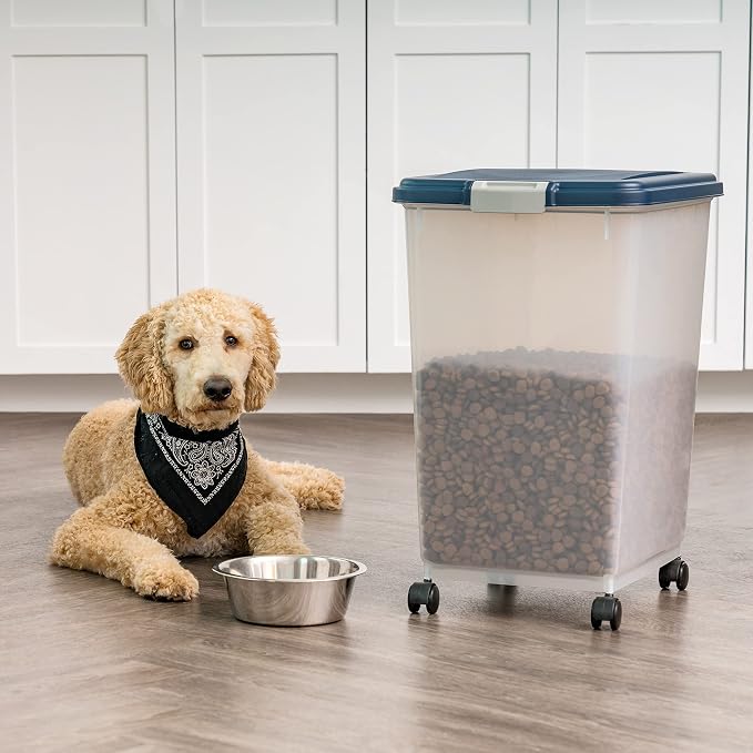IRIS USA Dog Food Storage Container, Up to 54 Pounds, Attachable Wheels, For Dog Cat Bird and Other Pet Food Storage Bin, Keep Fresh, Easy Mobility - Made in USA, Navy - Image 7