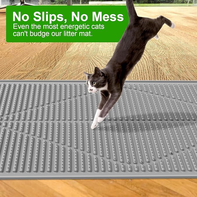 Gosmol Cat Mat for Litter Box, L 24''x15 ''Waterproof & Urine-Proof Silicone kitty litter Mat, Easy Clean Non-Slip Rubber Pet Mats for All kind of Litter Boxes & Floors - Grey - Image 4