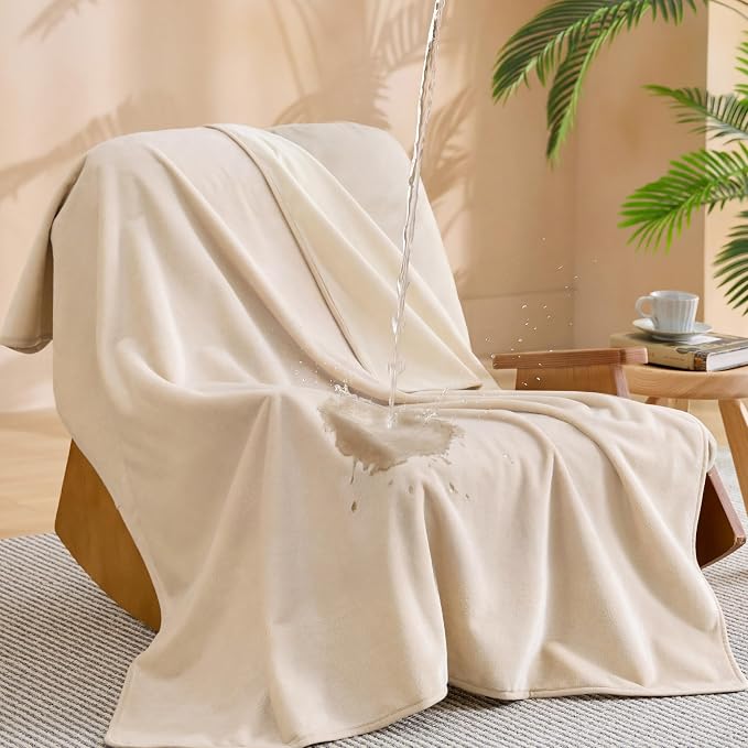 Bedsure Waterproof Blanket Soft Flannel Fleece Couch Cover,50x60 Cream | Dog Blankets for Large Senior Dogs，Washable Throw for Pet Cat Leakproof,Furniture Protector for Travel Camping by BEDSURE