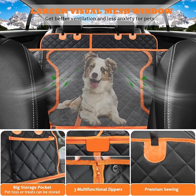 URPOWER 6-in-1 Dog Car Seat Cover for Back Seat, Waterproof Dog Car Hammock with Mesh Window, Non-Slip Pet Backseat Protector for Cars, Trucks and SUVs - Image 4