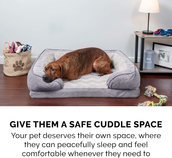 Furhaven Orthopedic Dog Bed for Medium/Small Dogs w/ Removable Bolsters & Washable Cover, For Dogs Up to 35 lbs - Plush & Velvet Waves Perfect Comfort Sofa - Granite Gray, Medium - Image 10