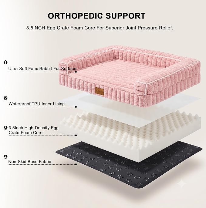 Orthopedic Calming Large Dog Bed Pet Sofa Bed 48''X30'' Pink | 3-Sided Pet Couch Large Sized Dog, Soft Egg-Crate Foam Dog Mat, Waterproof Removable Washable Cover, Nonskid Bottom Cat Bed - Image 6