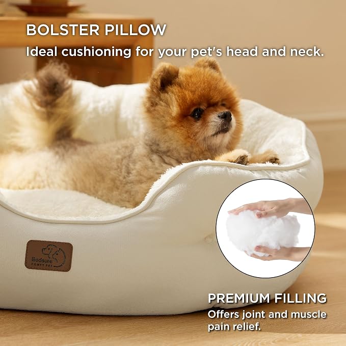 Bedsure Small Dog Bed Washable,Round Cat Beds for Indoor Cats,25in Ivory | Soft Plush Pet Bed,Dog Beds for Small Dogs for Puppy and Kittens,Anti-Slip Bottom,Easy to Clean - Image 2