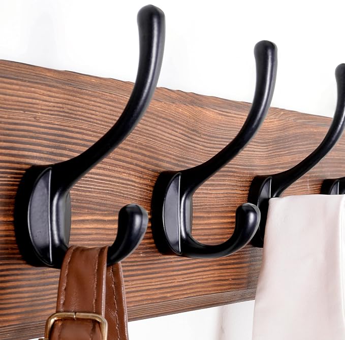 SKOLOO Rustic Wall Mounted Coat Rack with 16 Inch Mounting Hole Distance, Pine Solid Wood Coat Hook Hanger - 5 Hooks for Hanging Clothes Robes Towels Coats - Image 3