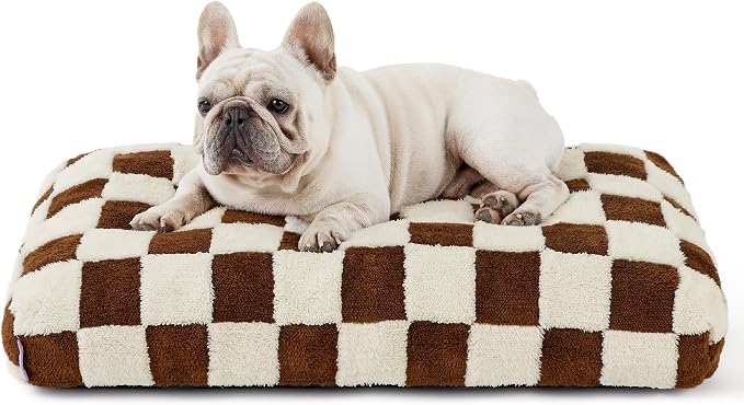 LE SURE Cute Aesthetic Bed Medium Size Dog,Jacquard Thick Pet Pillow 30x20 | Shredded Chopped Foam,Modern Plush Crate Cushion Gift for Medium Size Dog, Waterproof Washable Cover, Nonslip Bottom, Brown by Lesure