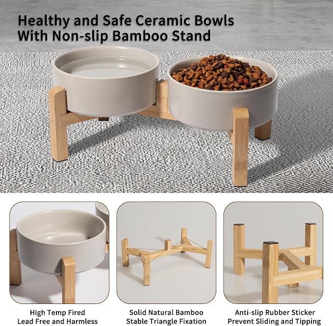 Elevated Ceramic Dog Bowl, 2 Cups Dog Food and Water Bowl Set with Stand | 5.1'' Double Dog Feeding Dishes, Non-Slip Raised Dog Feeder for Cats and Puppies, 16.23 OZ / 480 ML, White - Image 3