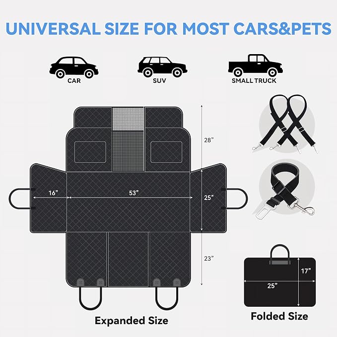 High Barrier Dog Car Seat Cover,Waterproof Back Seat Extender for Dogs,Car Seat Protector,Car Seat Cover Hard Bottom Holds 500 lbs,600D Nonslip Dog Hammock,Pet Car Bed for Cars,SUVs, Small Trucks - Image 6
