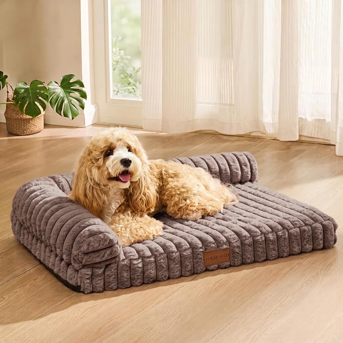 Orthopedic Calming Large Dog Bed Pet Sofa Bed 36''X24'' Taupe | 2-Sided Pet Couch Large Sized Dog, Soft Egg-Crate Foam Dog Mat, Waterproof Removable Washable Cover, Nonskid Bottom Cat Bed - Image 3