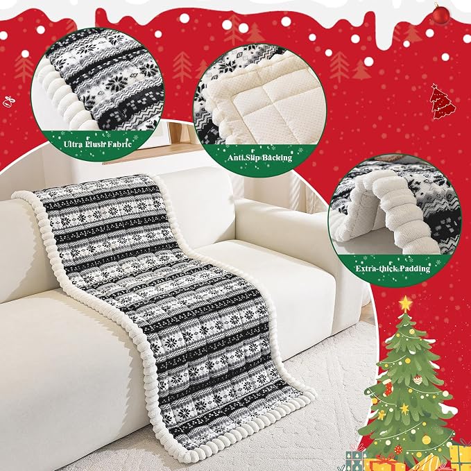VClife Fuzzy Anti-Slip Dog Couch Cover for Christmas, Black, 27.6 x 70.9 | Soft Thick Couch Covers for 3 Cushion Couch Sofa Pet Friendly, Scratch Resistant Sofa Cover Washable Dog Furniture Protector - Image 4