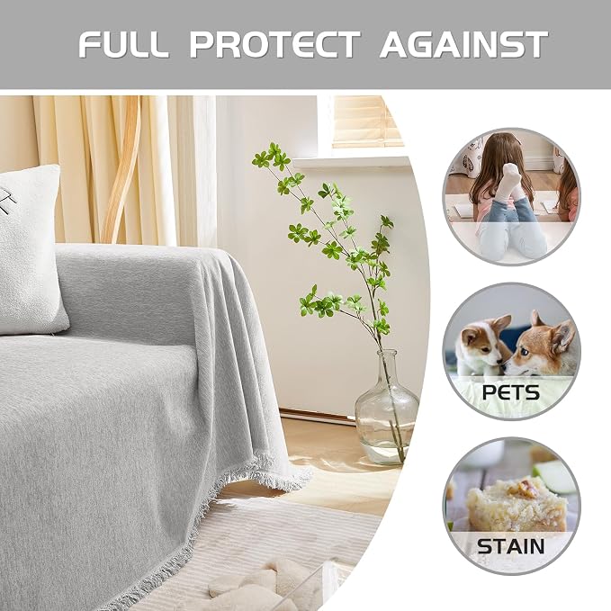 MEETSKY Sofa Covers for 3 Cushion Couch Sofa L Shaped Couch Cover Slipcovers Thick Chenille Couch Cushion Covers for Loveseat Sectional Couch Covers for Pets,Kids, 71" x 134", Light Grey - Image 6