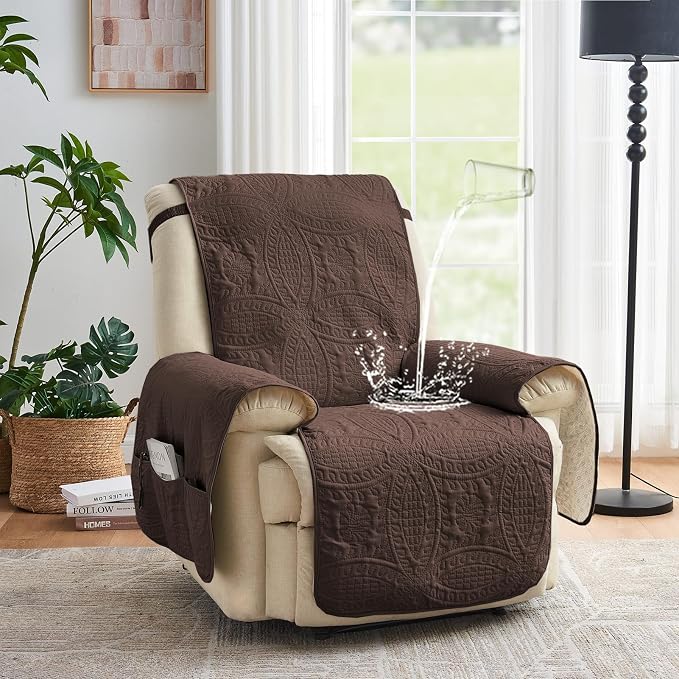 Large Brown Recliner Chair Covers, Quilted Décor Water-Repellent Lazy Boy Chair Covers, Pet Friendly Large Recliner Cover for Dogs Cats, Washable Couch Cover (Recliner 30", Chocolate) - Image 2