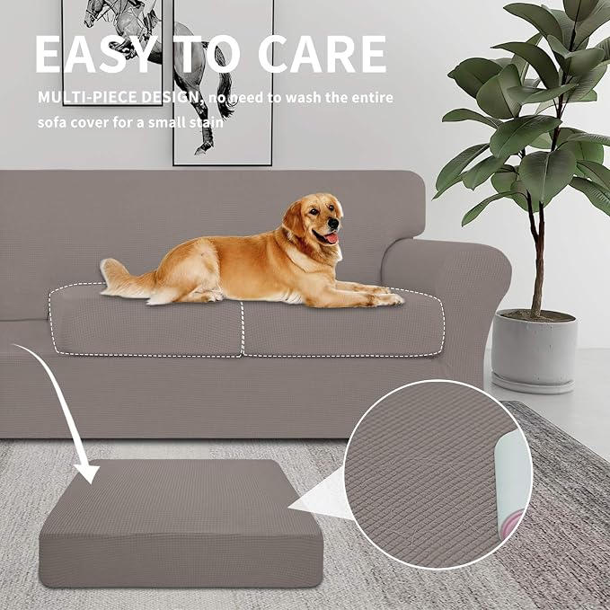 Easy-Going 4 Pieces Stretch Couch Cover Oversized Sofa Cover for Dogs Washable Sofa Slipcover for 3 Separate Cushion Couch Spandex Elastic Furniture Protector for Pets, Kids (Taupe, Oversized Sofa) - Image 3