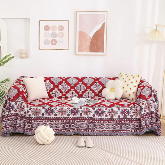 Homcosan Sofa Slipcovers Towel Reversible Couch Cover for 4 Seat Cushion Blanket Sofa Cover Bohemian Couch Slipcovers with Tassels Couch Protector for Pets, Kids （XX-Large by Homcosan