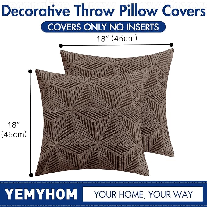 YEMYHOM Pack of 2 Throw Pillow Covers 18 x 18 Inch High Stretch Jacquard Pillowcase for Couch Sofa Living Room Home Decor, Brown - Image 7