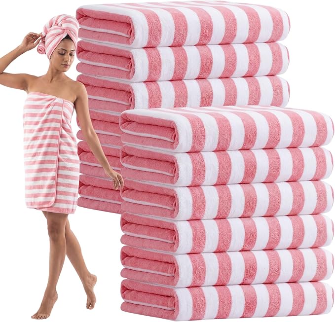 SmoothNovelty 12 Pack Microfiber Bath Towels Bulk 30'' x 70'' Oversized Beach Towel Extra Large Big Shower Body Sheet Highly Absorbent Soft Drying for Pool Bathroom Salon Hotel Party(Pink) by SmoothNovelty