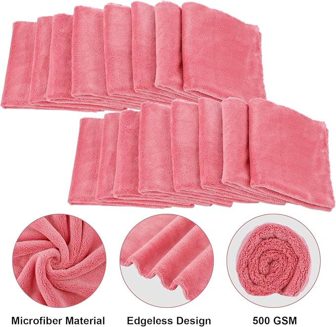 Shimeyao 30 Pcs 16 x 16 Inch Edgeless Microfiber Plush Towels for Cars Detailing Drying Wash Polishing Absorbent Cleaning Cloths, 500 GSM(Vivid Red) - Image 3