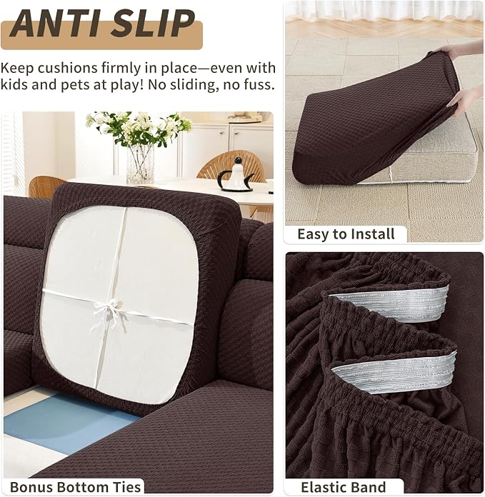 YEMYHOM Couch Cushion Covers for Sofa, Stretch Sectional Couch Armrest Covers Washable Thick Furniture Protector Sofa Slipcovers for Pets (2PC Armrest Cover, Dark Coffee) - Image 5
