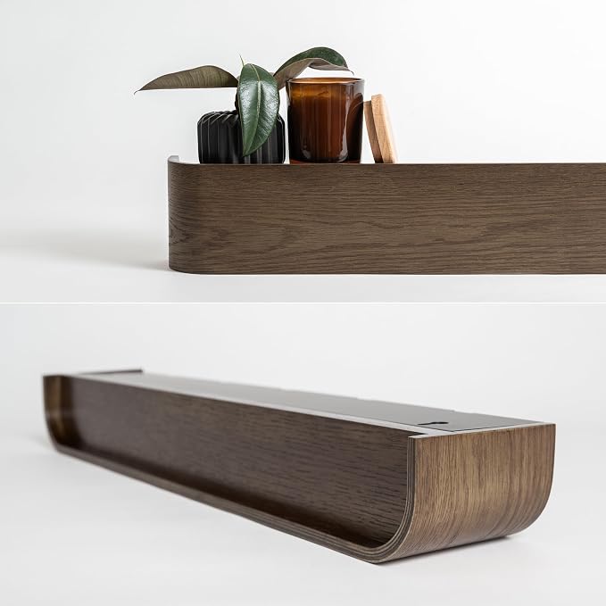 Kazai. Wall-Mounted Coat Rack 'Toke' - Modern Design Coat Rack with Hidden Wall Hooks - Solid Wood Veneer Panel Coat Hanger - Oak, Dark - Image 5