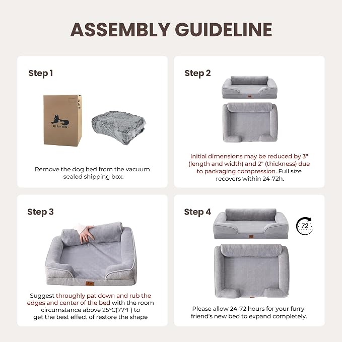Orthopedic Dog Bed for Medium Size Dogs, Waterproof Egg-Crate Foam Pet Couch Bed with Soft Sides, Non-Slip Dog Sofa with Flannel Removable Washable Cover, 28"L Supportive Pet Sofa, Light Grey - Image 2