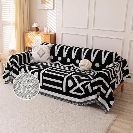 Deep Dream Boho Couch Cover, Non Slip Soft Chenille Couch Covers for 2-3 Cushion Couch, Thick Sofa Slipcover Sofa Cover Washable Couch Protectors for Dogs (Black, 71"x150") by DeepDream