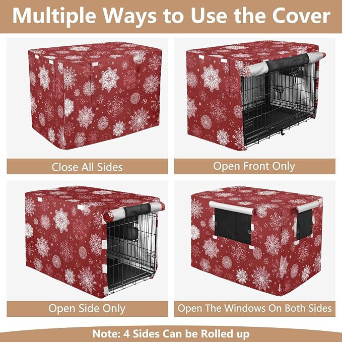 Dog Crate Cover Kennel Cover for Dog Cages Breathable for Wire Cage Indoor Outdoor Red Christmas Snowflakes - Image 5