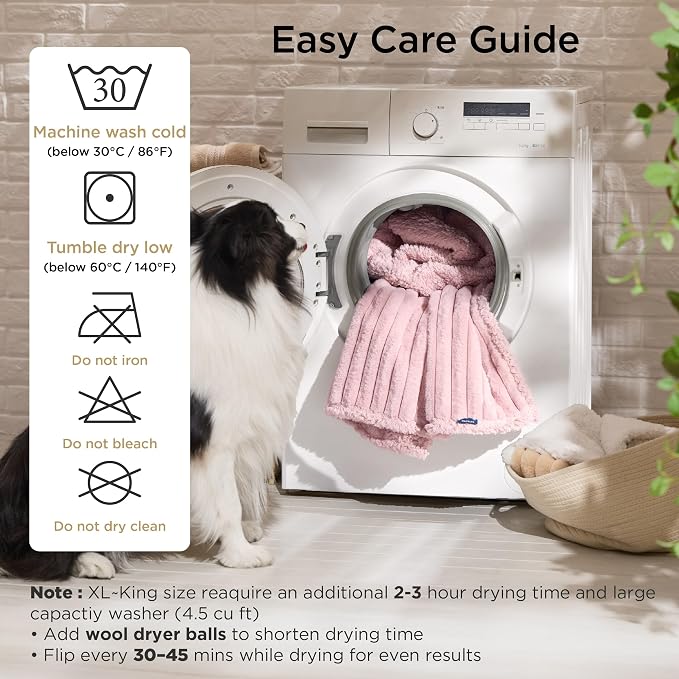 Bedsure ComfyFleece™ Waterproof Dog Blankets for Medium Dogs 30"x40" | Soft Plush Puppy Cat Blanket, Washable Corduroy Fleece,Cozy Calming Reversible Furniture Protector Indoor for Pet, Blush Pink - Image 6