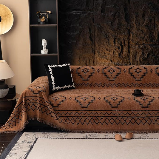 VClife Bohemian Sofa Covers Chenille Couch Cover for Sectional Couch, Soft Non Slip Couch Covers for 2 Cushion Sofa Breathable Sofa Furniture Protector Slip Cover for Couch, Pumpkin, 71"X118" by VCLIFE