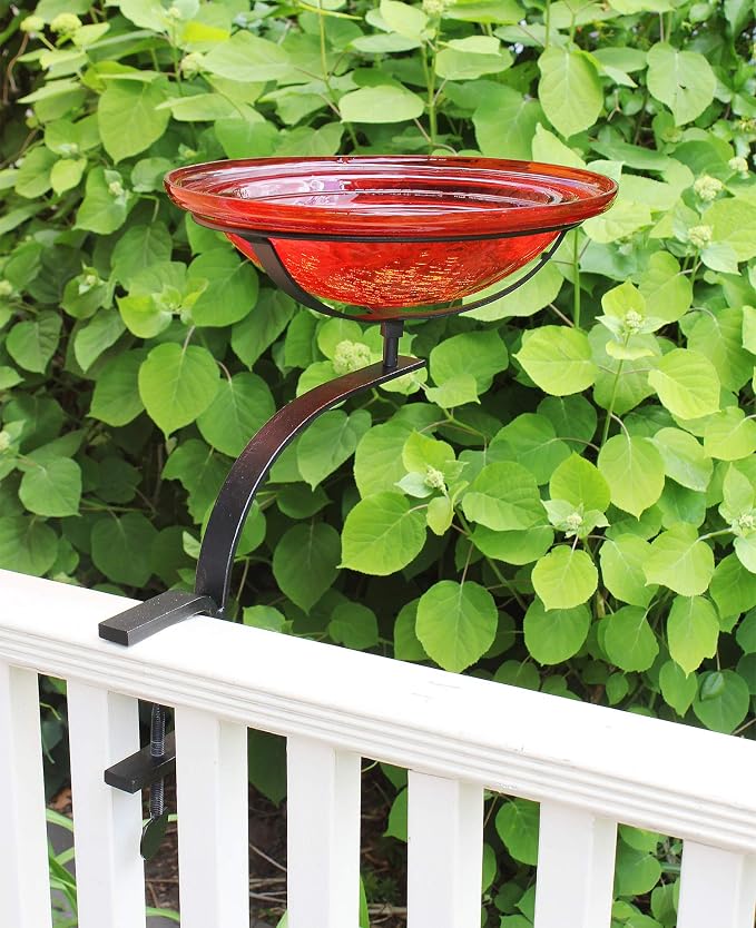 Achla Designs CGB-09R-RM 12 Inch Red Crackle Rail Mount Bracket Birdbath - Image 7