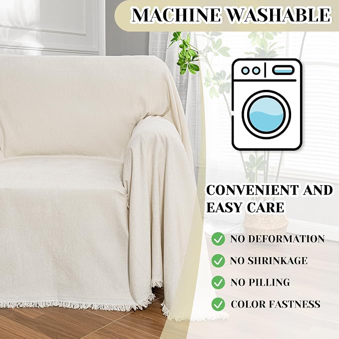 MEETSKY Oversized Chair Cover Washable Armchair Sofa Cover for Dog, Couch Protector for Sofa Single Cover, Small Couch Cover Sofa Throw Cover with Tassel, 71" x 91", Beige - Image 5