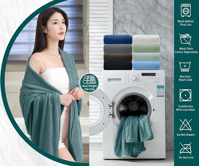 Extra Large Bath Sheet 4 Piece (35"x70")-Ultra Soft Oversized Bath Towel,Bath Sheet Set for Bathroom Hotel,Highly Absorbent Quick Dry Shower Towel Set for Adults,Bathroom Towel-Pine Green - Image 4