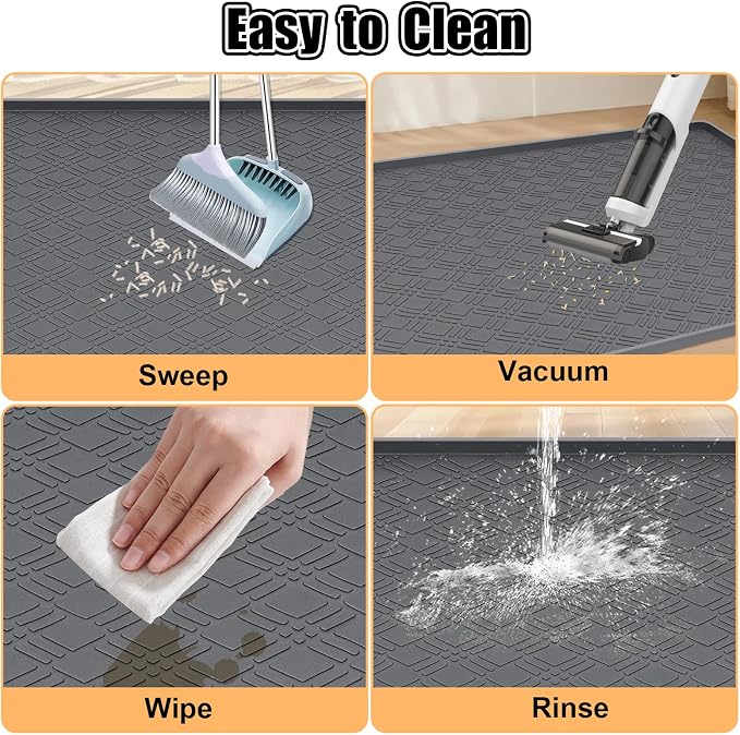 Silicone Cat Litter Mat 42" x 29" Cat Mat for Litter Box, Dark Grey | Extra Large Cat Litter Trapping Mat for Floor, Waterproof, Non-Slip Kitty Litter Box Mat with Raised Edge, Easy to Clean - Image 7